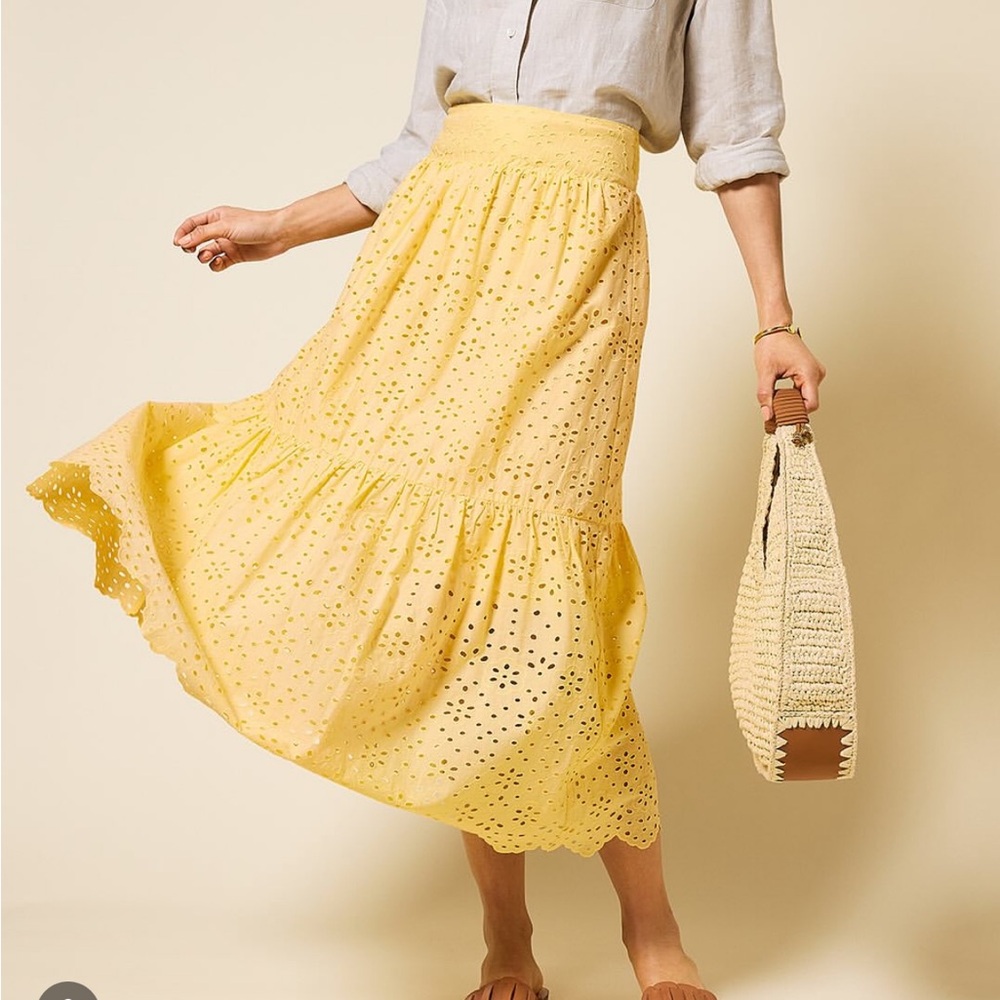 Talbots Yellow Eyelet Midi Skirt